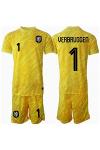 Nederland Bart Verbruggen #1 Keeper Babyklær Borte Fotballdrakt til barn EM 2024 Korte ermer (+ Korte bukser)